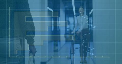 Businesswoman with bicycle in futuristic office environment