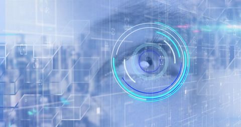Futuristic eye scan with digital data interface