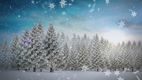 Magical Winter Forest with Falling Snowflakes