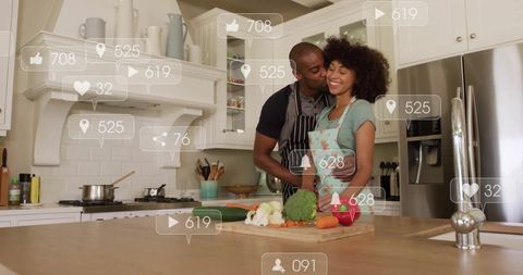 Couple Enjoying Cooking Together with Social Media Interaction - Download Free Stock Images Pikwizard.com
