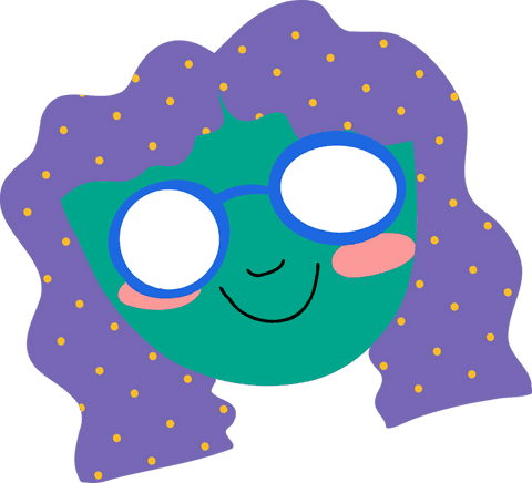 whimsical cartoon face with blue glasses and dotted purple hair - Download Free Stock Videos Pikwizard.com