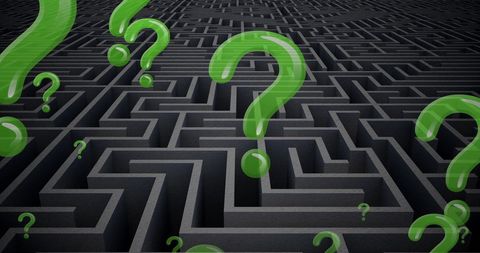 Green Question Marks Floating Over Complex Grey Maze - Download Free Stock Images Pikwizard.com