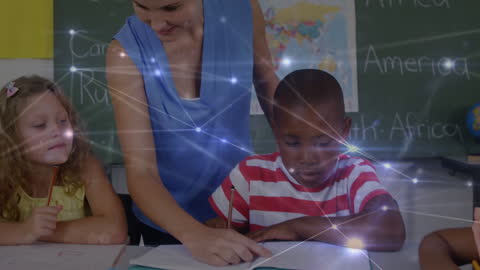 Teacher Assisting Child with Futuristic Learning
