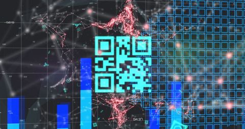 Digital QR Code with Abstract Network Connections and Data Visualization - Download Free Stock Images Pikwizard.com