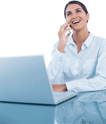 Transparent Background Smiling Businesswoman Using Laptop and Phone - Download Free Stock Videos Pikwizard.com