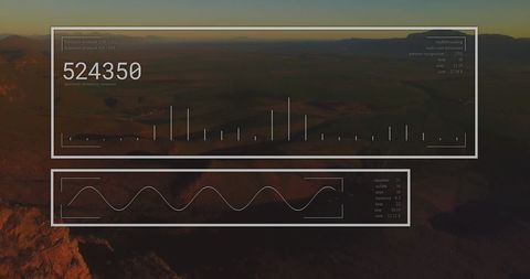 Statistical analytics displayed over scenic canyons