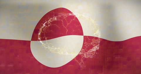 Abstract bicolored disk emblem with golden circuitry rings and textured grid background