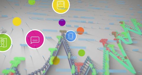 Abstract connections with floating digital media icons