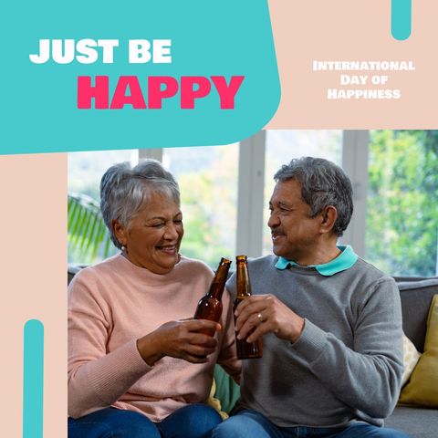 Happy senior couple celebrating happiness with beer