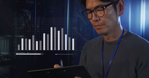 Tech Professional Analyzing Data with Interactive Chart Overlay