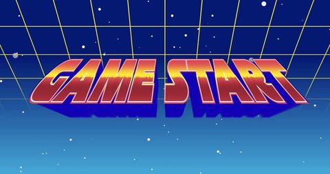 Retro Game Start Animation with Cosmic Background