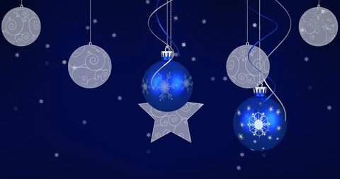 Elegant Christmas Baubles on Dark Blue Background