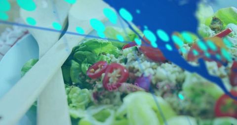 Quinoa chili salad in rustic kitchen setting