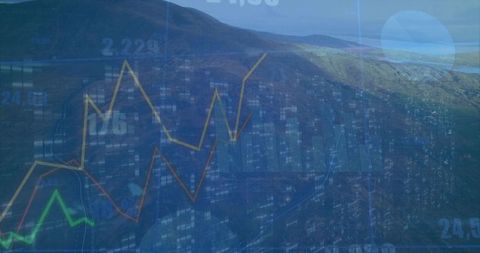 Financial Analytics Overlaid on Scenic Mountain Landscape