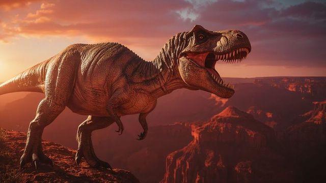 Dramatic Tyrannosaurus Rex in Canyon Sunset