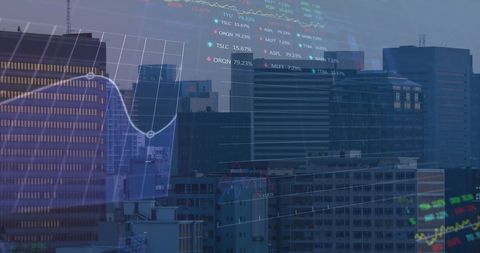 City Skyline with Digital Graphs Depicting Financial Data Trends - Download Free Stock Images Pikwizard.com