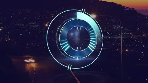 Data Processing Interface Over Night City Traffic