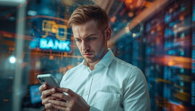 Professional Male Analyzing Data in Financial Setup at Bank