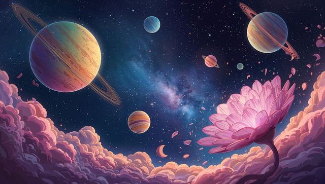 Cosmic Lotus Floating Among Celestial Wonders