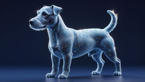 Cosmic Starry Dog with Luminous Fur in Blue Ambiance