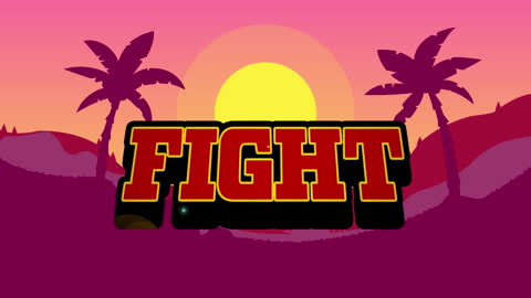 Retro Fight Text Over Sunset and Palm Trees