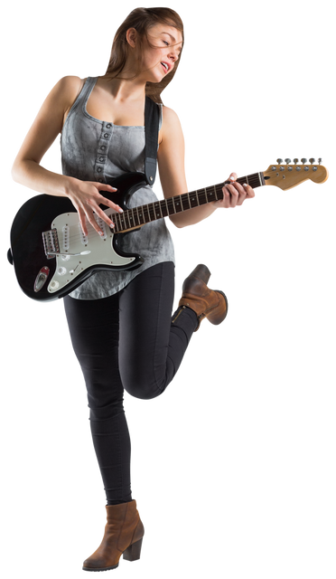 Dynamic Young Girl Playing Electric Guitar on Transparent Background - Download Free Stock Videos Pikwizard.com