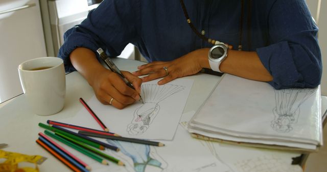 Fashion Designer Drawing Illustrations in Studio - Download Free Stock Images Pikwizard.com