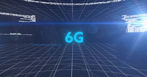Futuristic 6g technology concept with digital grid and dynamic data visualization
