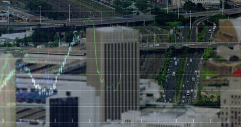 Dynamic Financial Graphs Overlaying Cityscape
