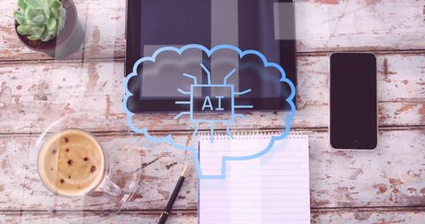 AI Digital Interface Concept with Tablet and Smartphone on Desk