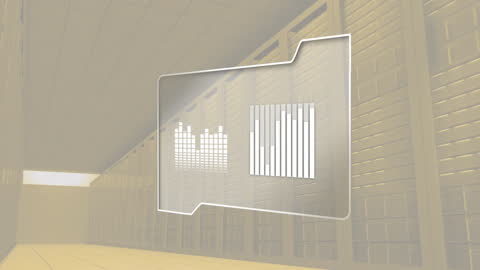 Financial Data Processing Animation Over Server Room Background