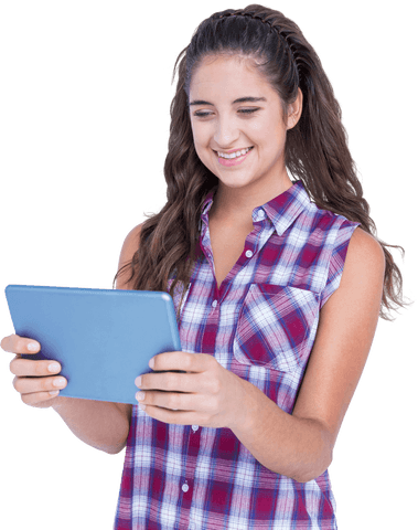 Happy Young Woman Using Tablet with Fun Expression Transparent - Download Free Stock Videos Pikwizard.com