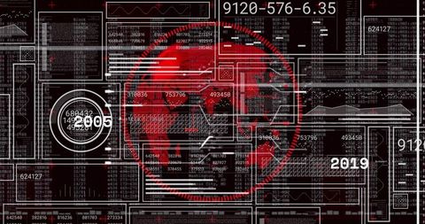 Red Skull Silhouette Dominating Cyber HUD Telemetry Overlay with Futuristic Data Panels