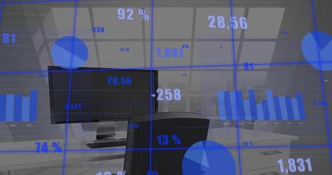 Abstract Digital Financial Data Over Modern Office Interior