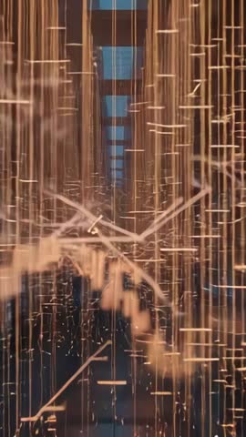 Vertical neon data corridor with jagged waveform and glowing data points advancing camera