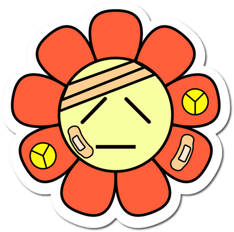 Whimsical transparent injured flower emoticon with bandages