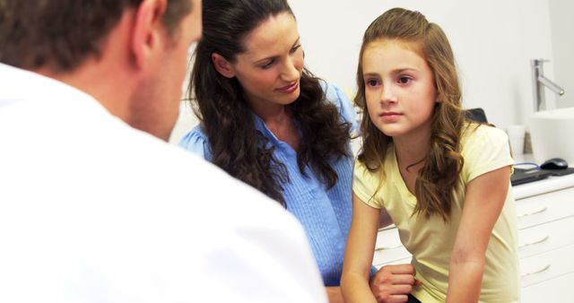 Doctor Consulting Girl and Mother in Medical Office - Download Free Stock Images Pikwizard.com