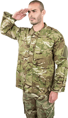 Caucasian Male Soldier Saluting on Transparent Background