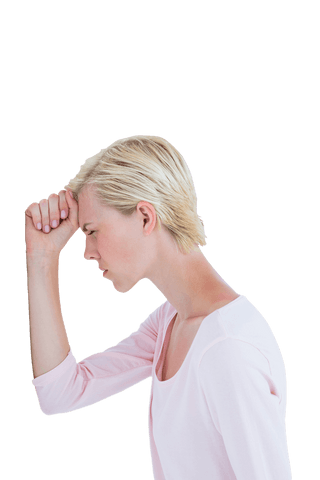 Frustrated Woman Holding Forehead with Transparent Background