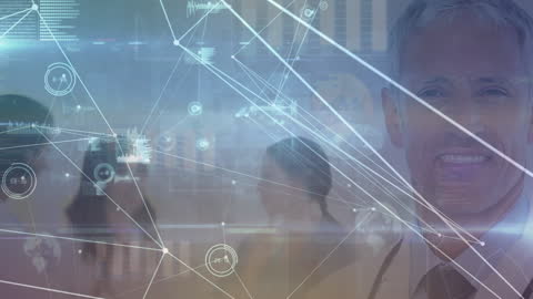 Innovative Senior Doctor Surrounded by Digital Connections in a Technological Ensemble