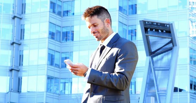 Businessman Checking Smartphone Outside Office Building - Download Free Stock Images Pikwizard.com