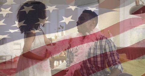 American Flag Overlay on African American Father and Daughter Enjoying Time