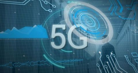 Businessman in High-Tech Networking Environment with 5G Hologram