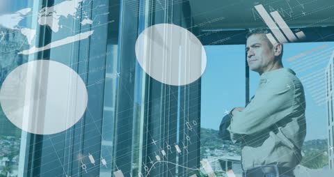 Businessman Analyzing Statistical Data Overlays in Modern Office