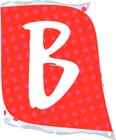 Bold b floating on torn red dotted shape on transparent background