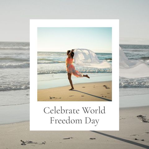 joyful woman celebrating freedom at sunny beach - Download Free Stock Templates Pikwizard.com