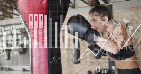 Caucasian Woman Boxing with Data Overlay, Modern Fitness Technology - Download Free Stock Images Pikwizard.com