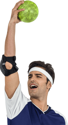 Caucasian Male Handball Player Celebrates Win on Transparent Background