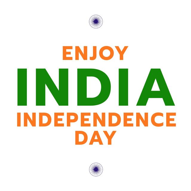 Illustration of ashoka chakras with enjoy india independence day text on white background. Copy space, vector, patriotism, celebration, freedom and identity concept.