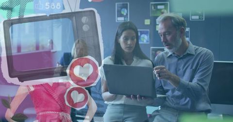 Business Team Analyzing Data with Laptop in High-Tech Office